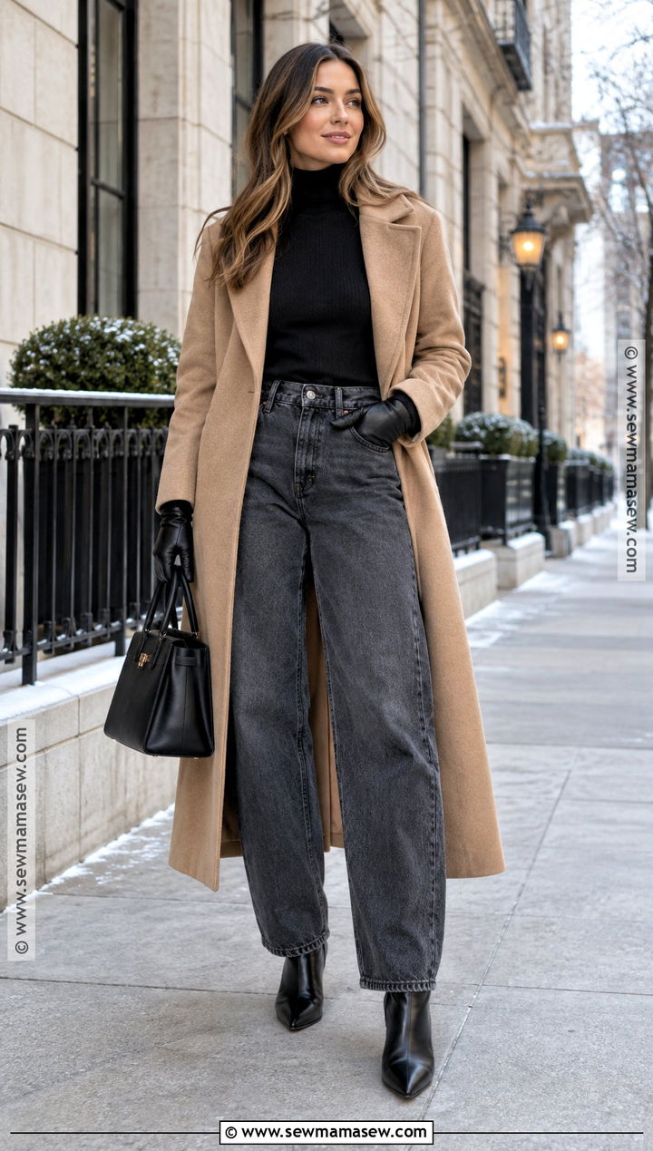 Barrel Jeans With Wool Coat And Ankle Boots - 20 Fall Barrel Jean Outfits