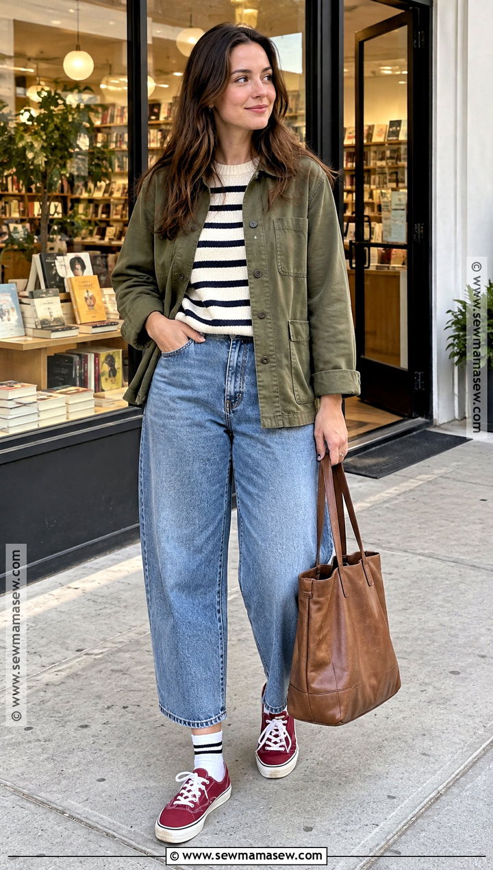 Barrel Jeans and Canvas Sneakers Outfit - 15 fall outfit sneakers for women