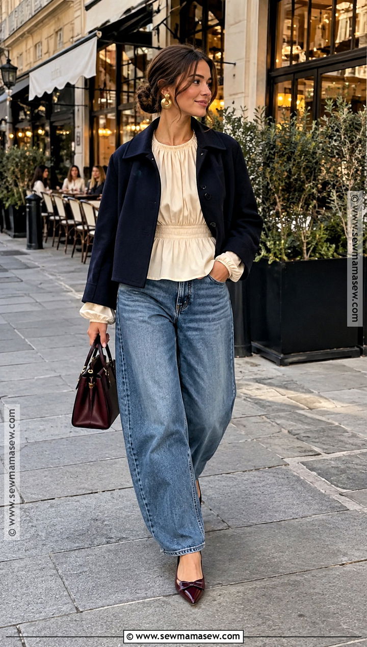 Barrel Jeans and Waisted Blouse Fall Dinner Date Outfit - 20 casual dinner date outfit fall ideas