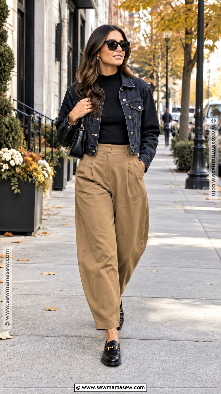 Barrel Pants And Cropped Jacket Fall Outfit - 20 pants fall outfit