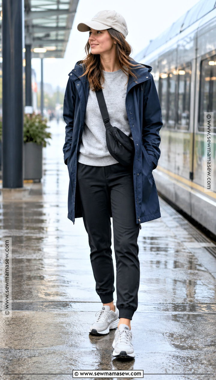 Baseball Cap And Raincoat Casual Outfit - 25 rainy fall outfit ideas