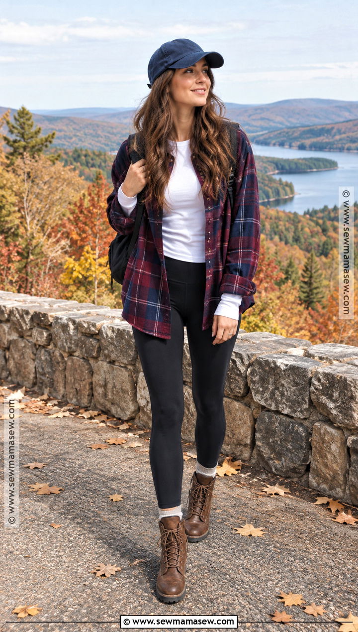 Baseball Hat With Flannel Shirt And Leggings - 20 baseball hat outfit fall ideas