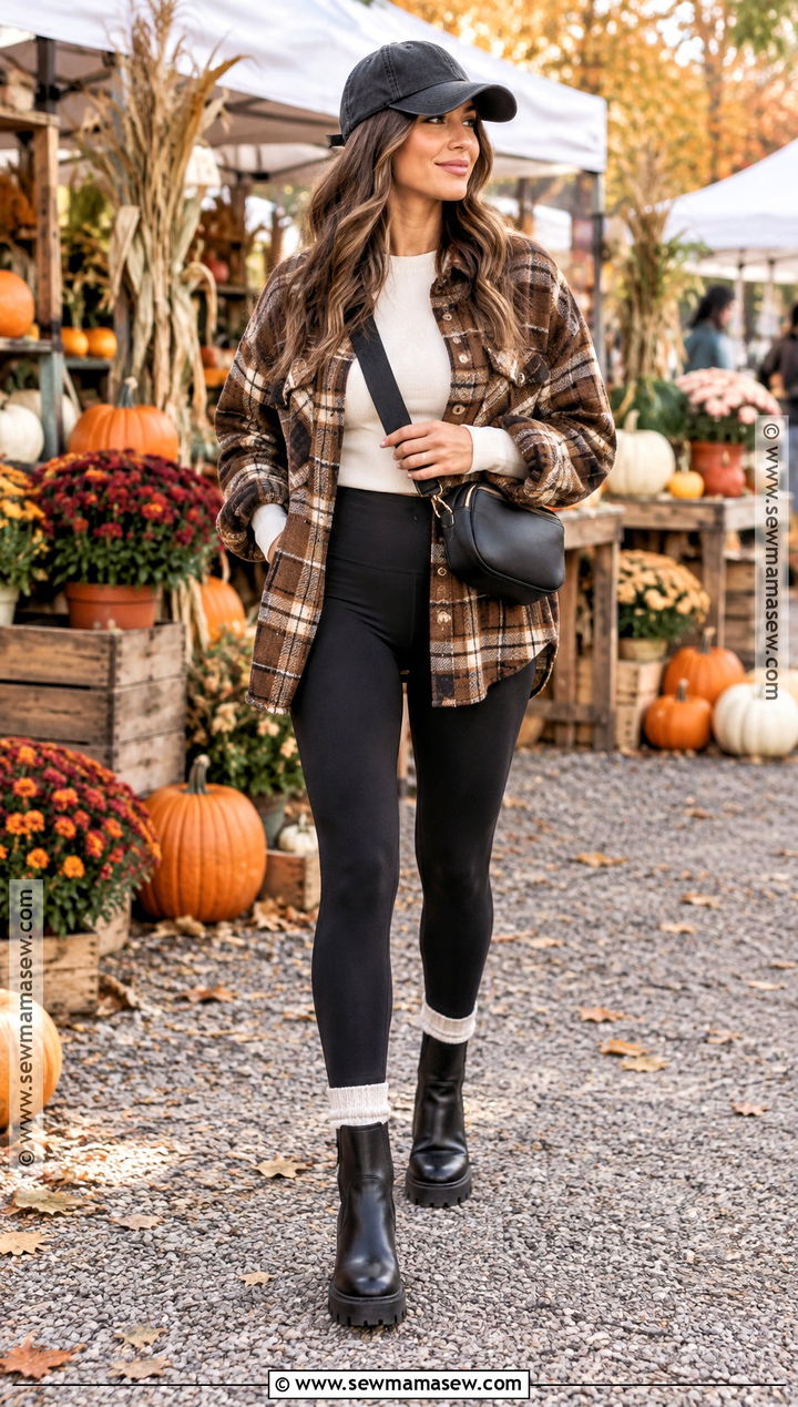 Baseball Hat With Shacket And Leggings - 20 baseball hat outfit fall ideas