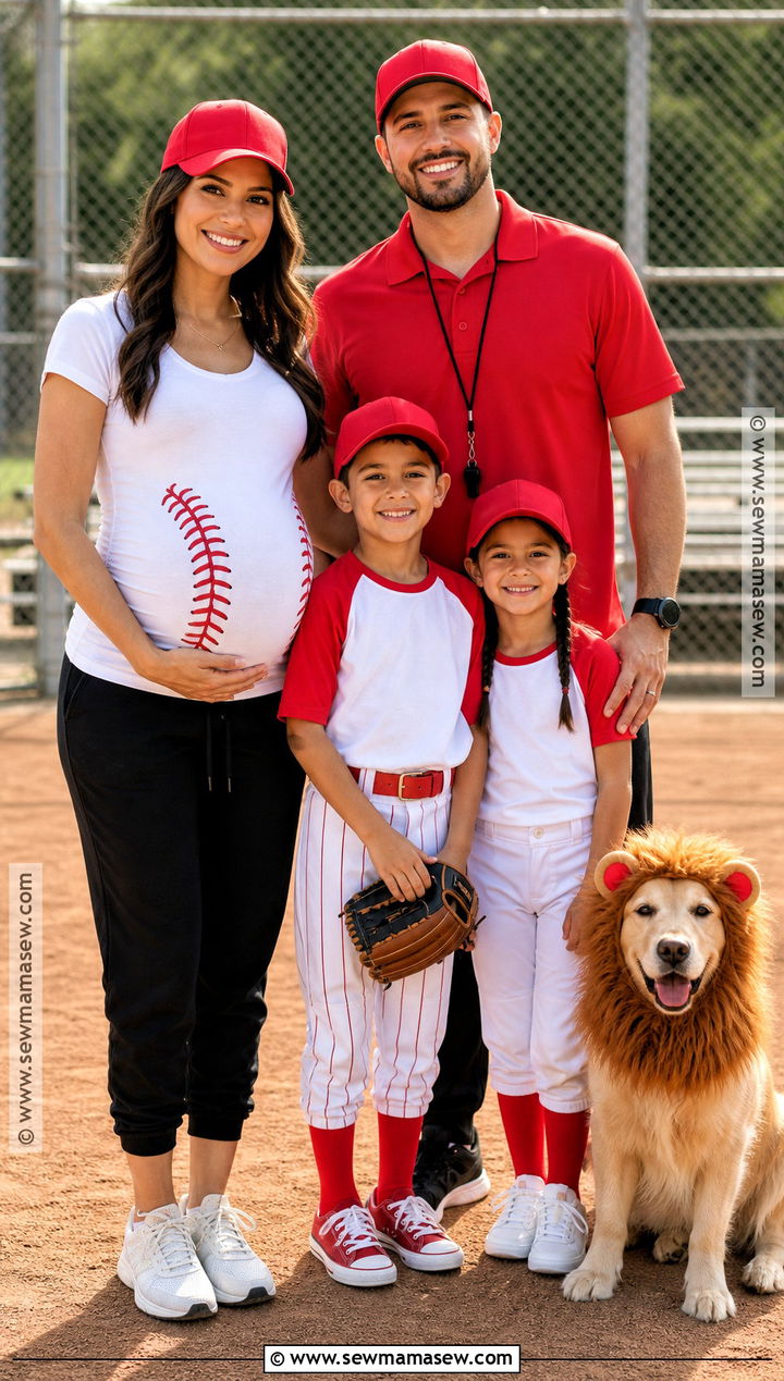 Baseball Team Family Costume - 30 pregnant halloween costumes for family