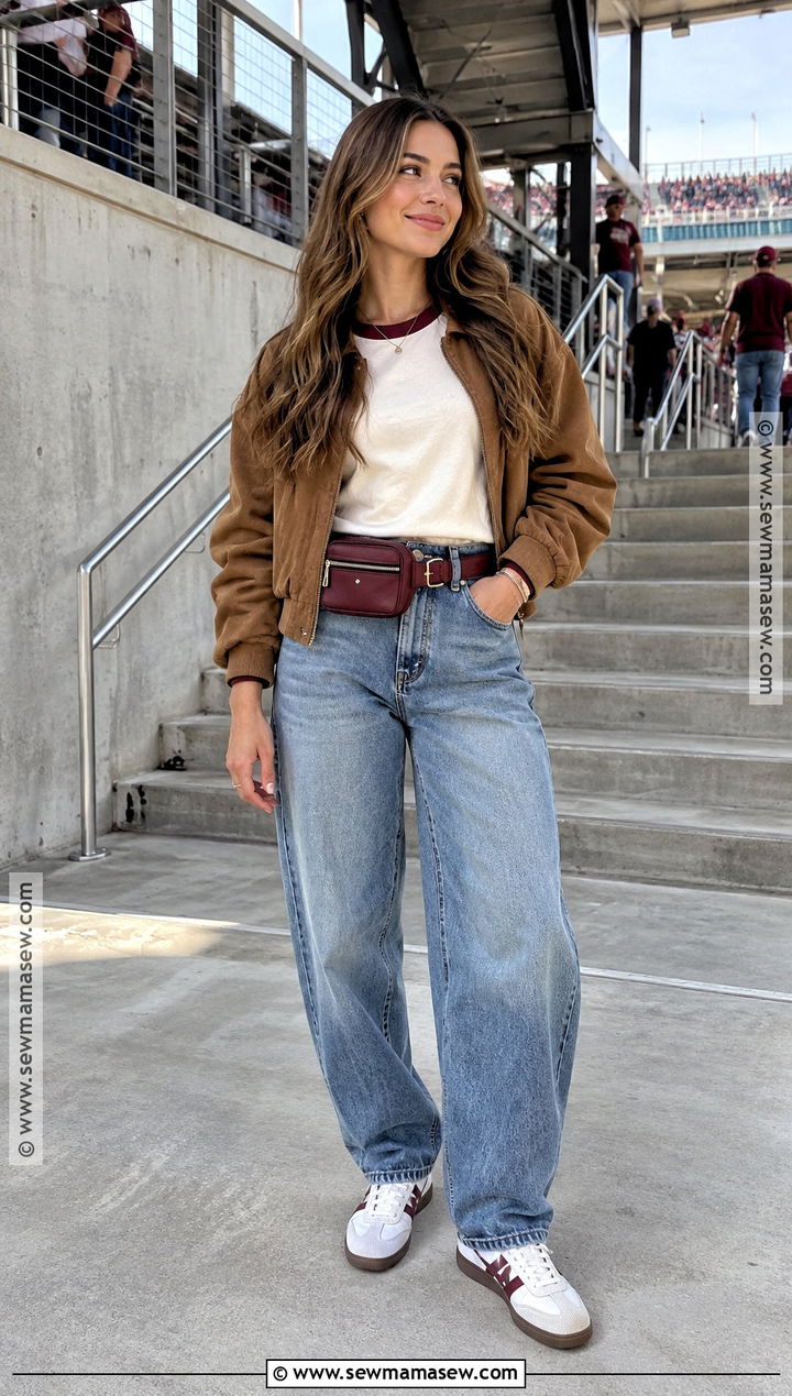 Baseball Tee With Barrel Jeans And Sneakers - 20 Fall Tees Ideas