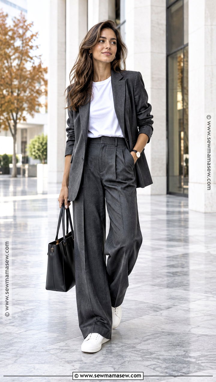 Basic Autumn Blazer And Wide Leg Trousers Outfit - 25 basic autumn outfits