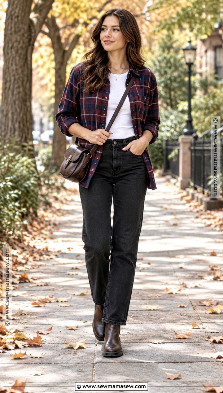 Basic Autumn Flannel Shirt And Black Jeans Outfit - 25 basic autumn outfits