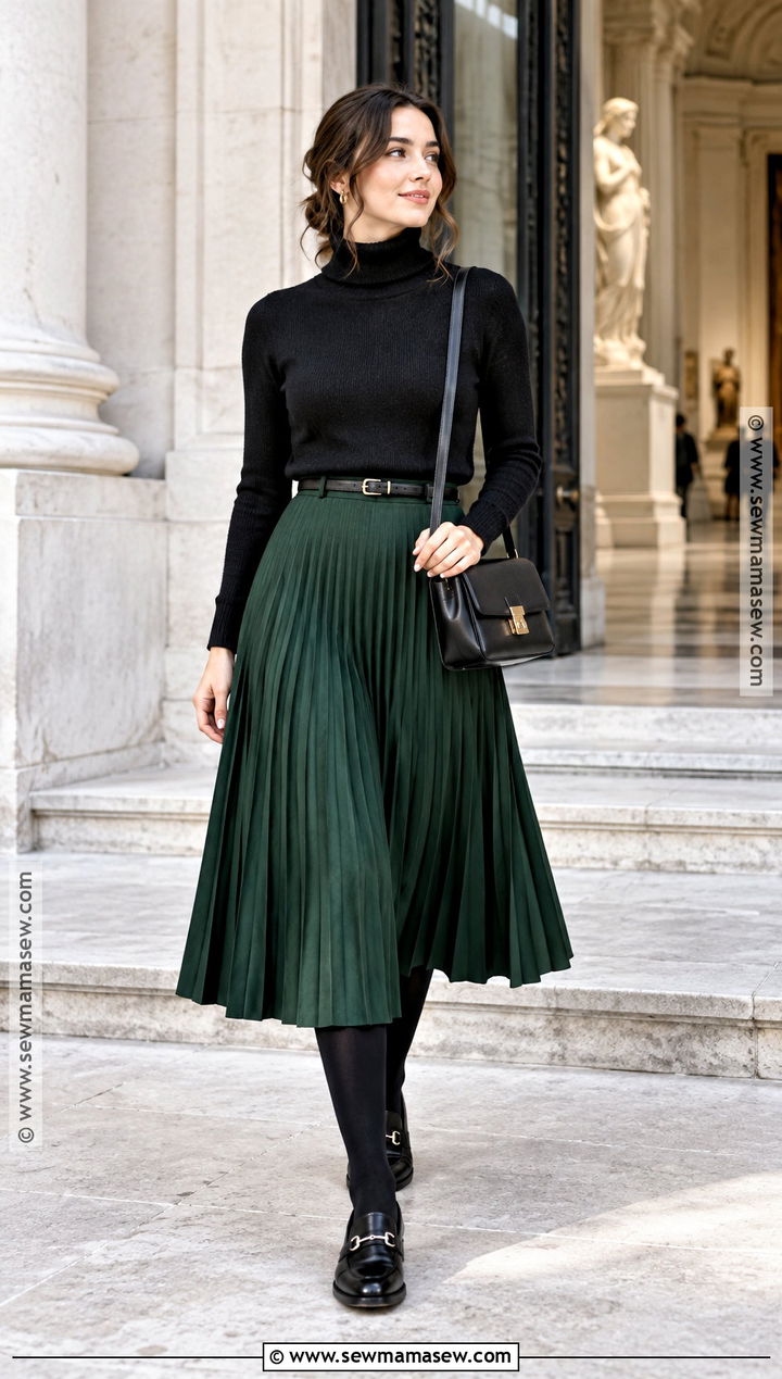 Basic Autumn Turtleneck And Pleated Skirt Outfit - 25 basic autumn outfits