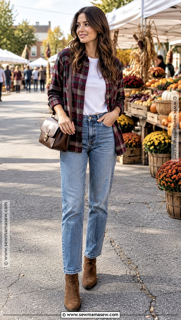 Basic Fall Outfit With A Flannel Shirt And Jeans - 25 basic outfits fall