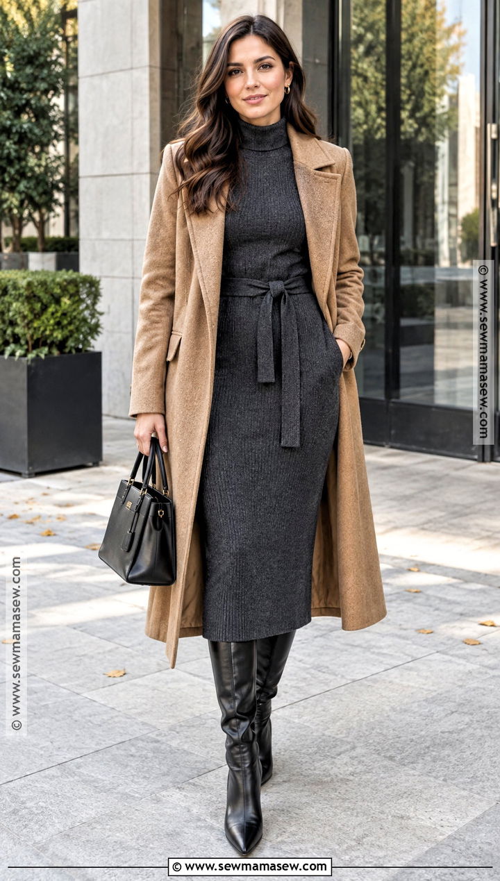 Basic Fall Outfit With A Knit Dress And Boots - 25 basic outfits fall