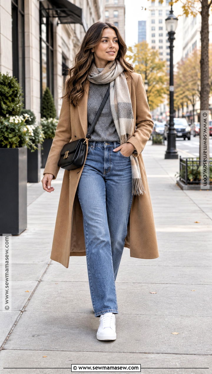 Basic Fall Outfit With A Long Coat And Sneakers - 25 basic outfits fall
