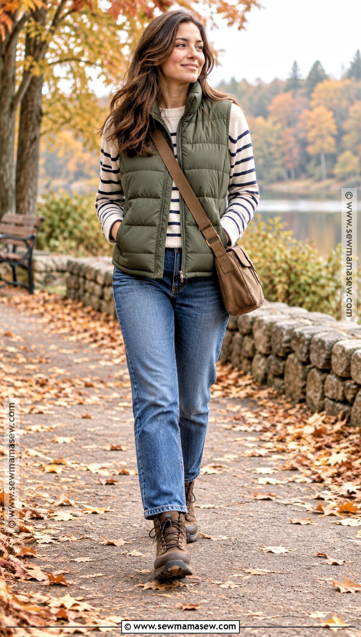 Basic Fall Outfit With A Puffer Vest And Long Sleeve Top - 25 basic outfits fall