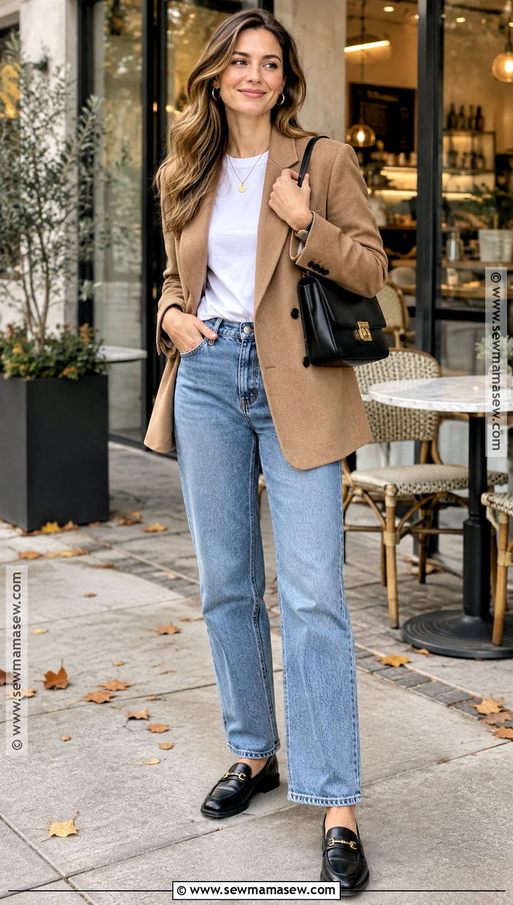 Basic Fall Outfit With Blazer And Blue Jeans - 25 basic fall outfits