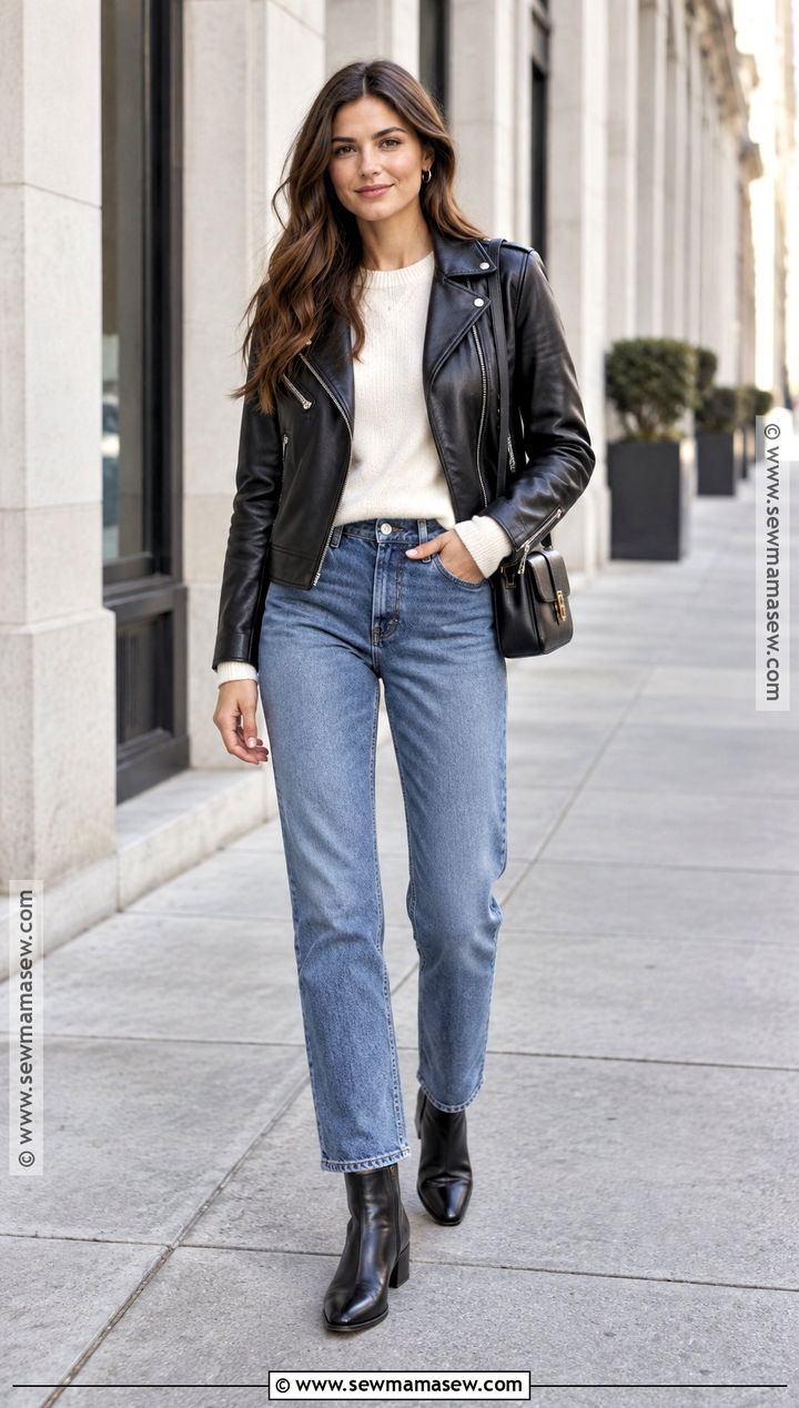 Basic Fall Outfit With Leather Jacket And Jeans - 25 basic fall outfits