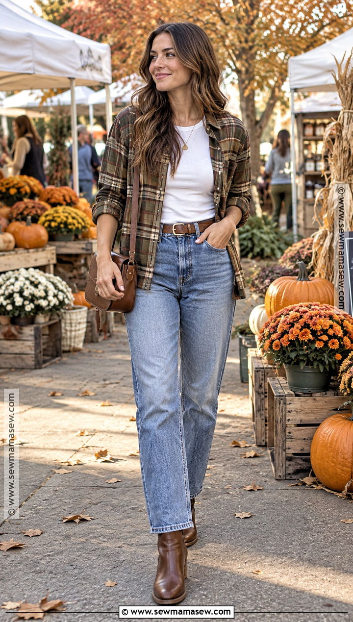 Basic Fall Outfit With Plaid Shirt And Jeans - 25 basic fall outfits