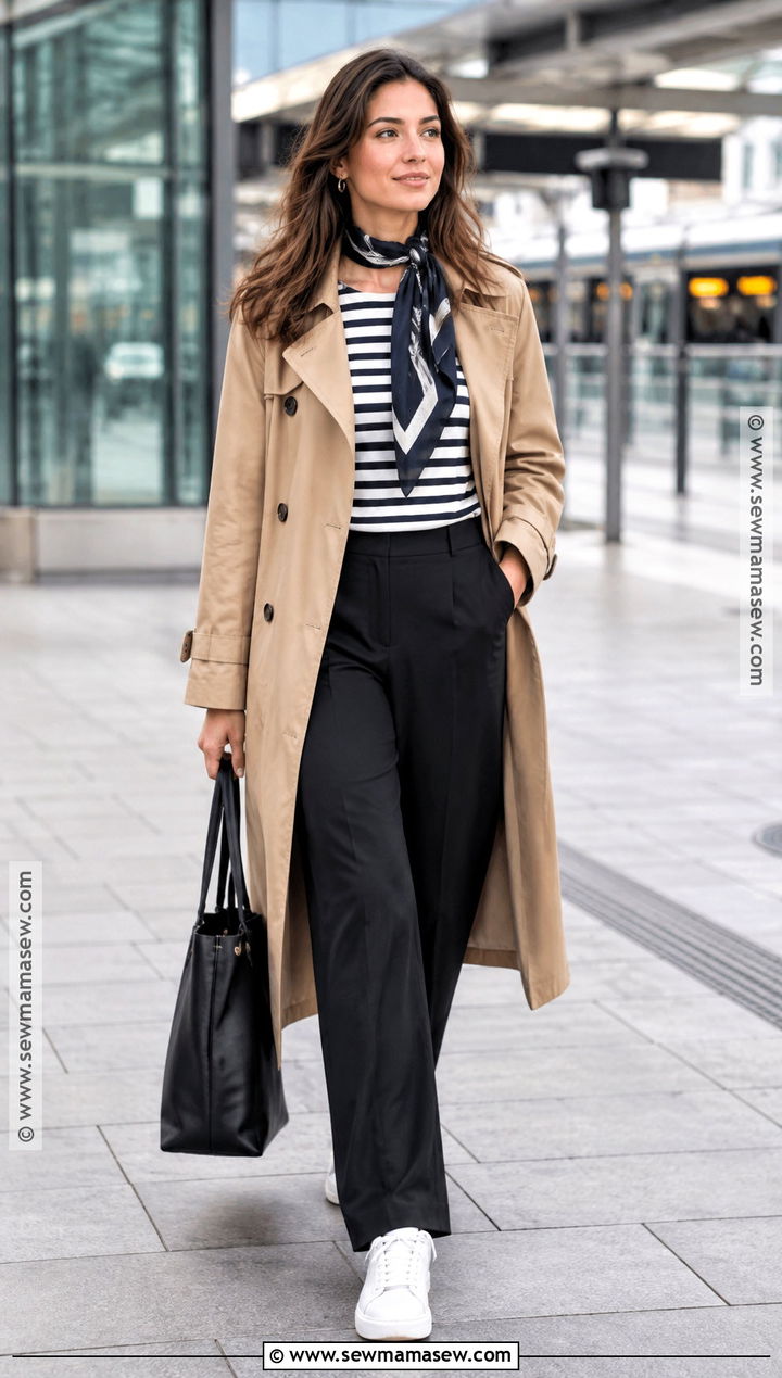 Basic Fall Outfit With Trench Coat And Black Trousers - 25 basic fall outfits