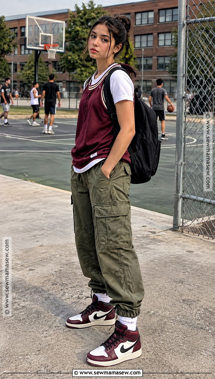 Basketball Jersey And Cargo Pants Back To School Outfit - 15 Back To School Sports Outfit Ideas