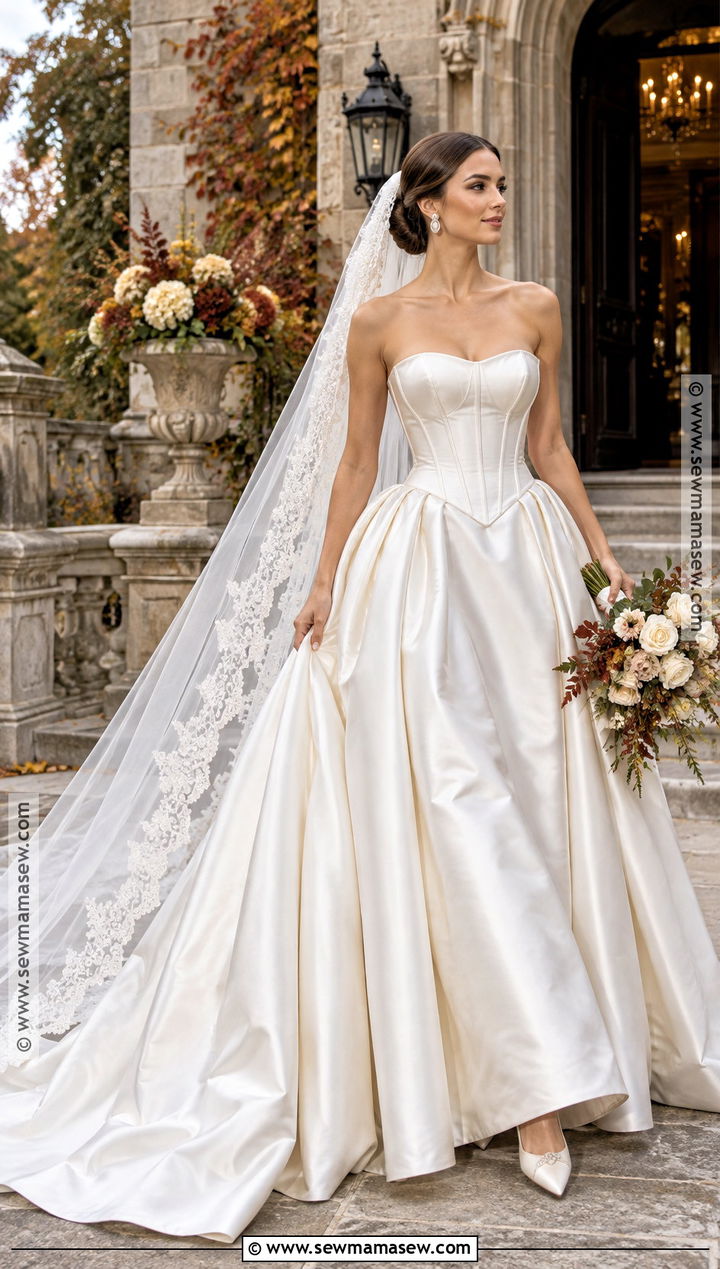 Basque Waist Fall Wedding Dress - 20 romantic fall wedding dress ideas