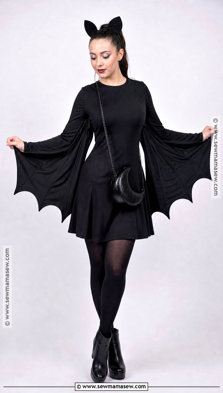 Bat Costume With DIY Black Wings - 30 black dress halloween costume ideas