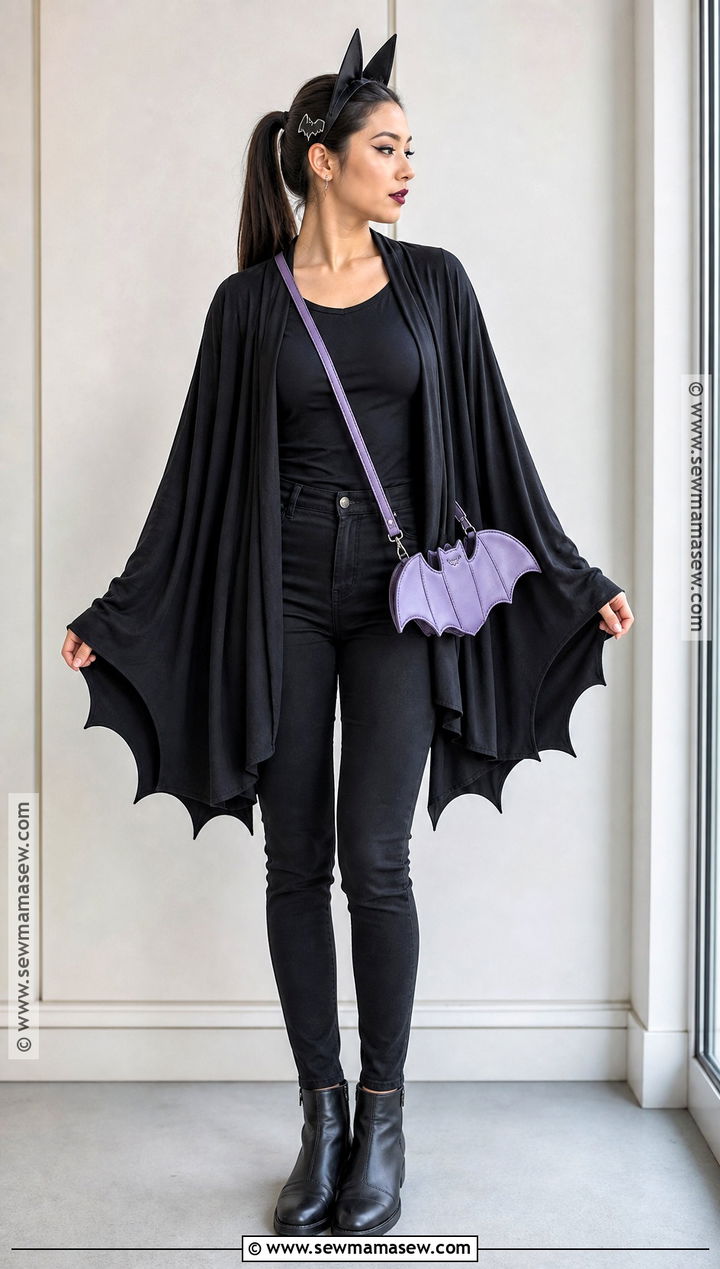 Bat Halloween Outfit With Cape Cardigan - 30 Simple Halloween Outfits