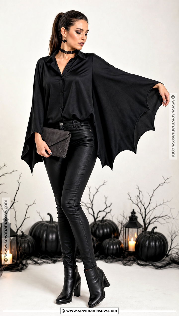 Bat Halloween Outfit With Cape Sleeve Top - 35 Halloween Outfits for Women