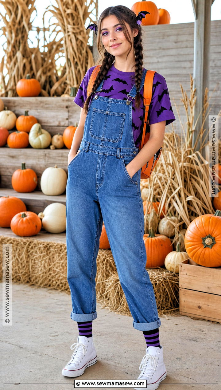 Bat Halloween Shirt With Denim Overalls - 35 Halloween Shirt Ideas