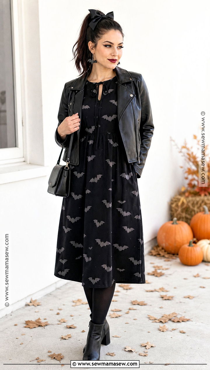 Bat Print Dress Outfit - 30 Easy Halloween Outfits for Women