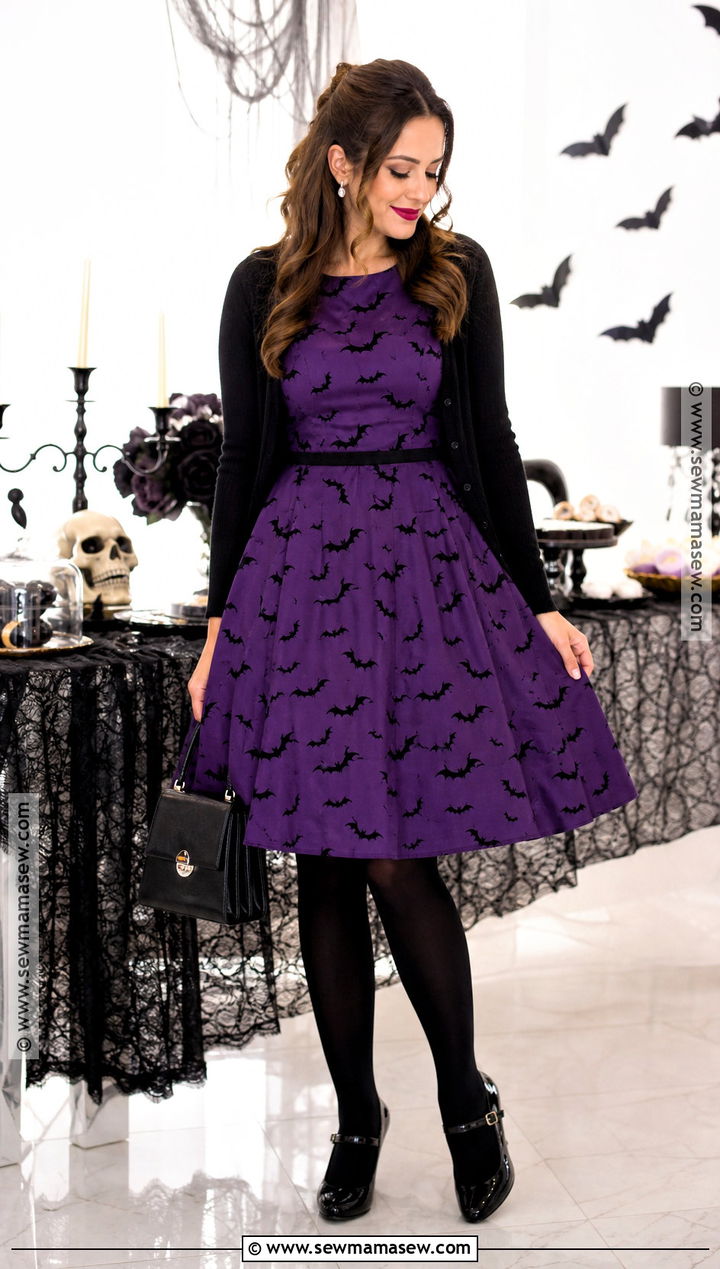 Bat Print Halloween Dress With Mary Jane Shoes - 30 halloween dresses