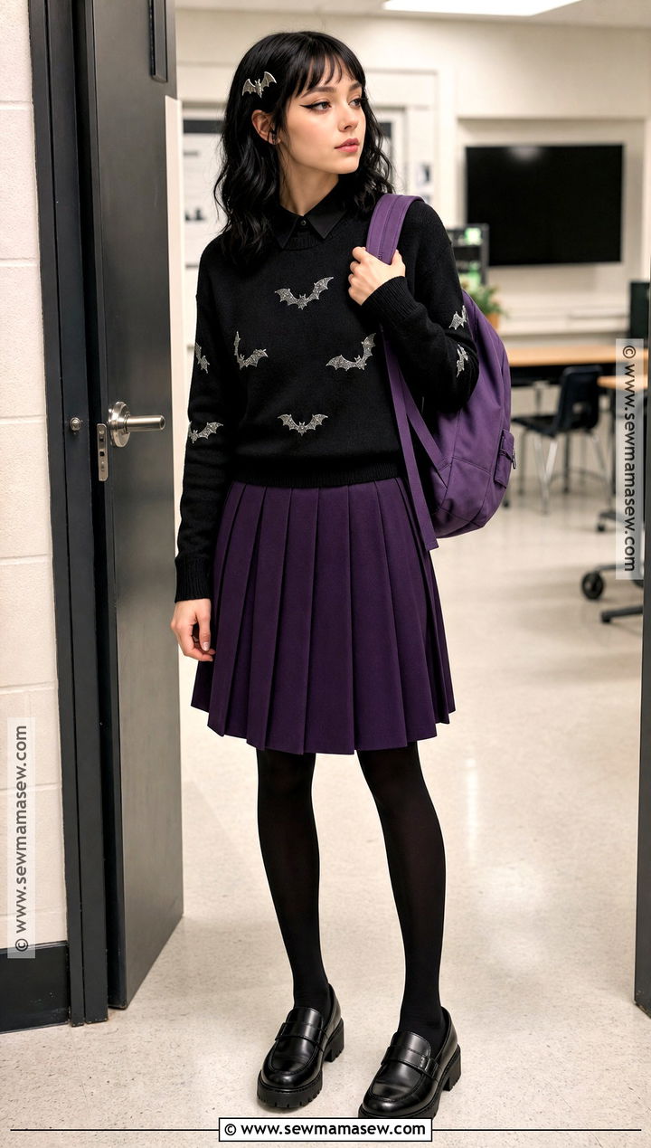 Bat Print Halloween School Outfit - 30 halloween school outfit ideas