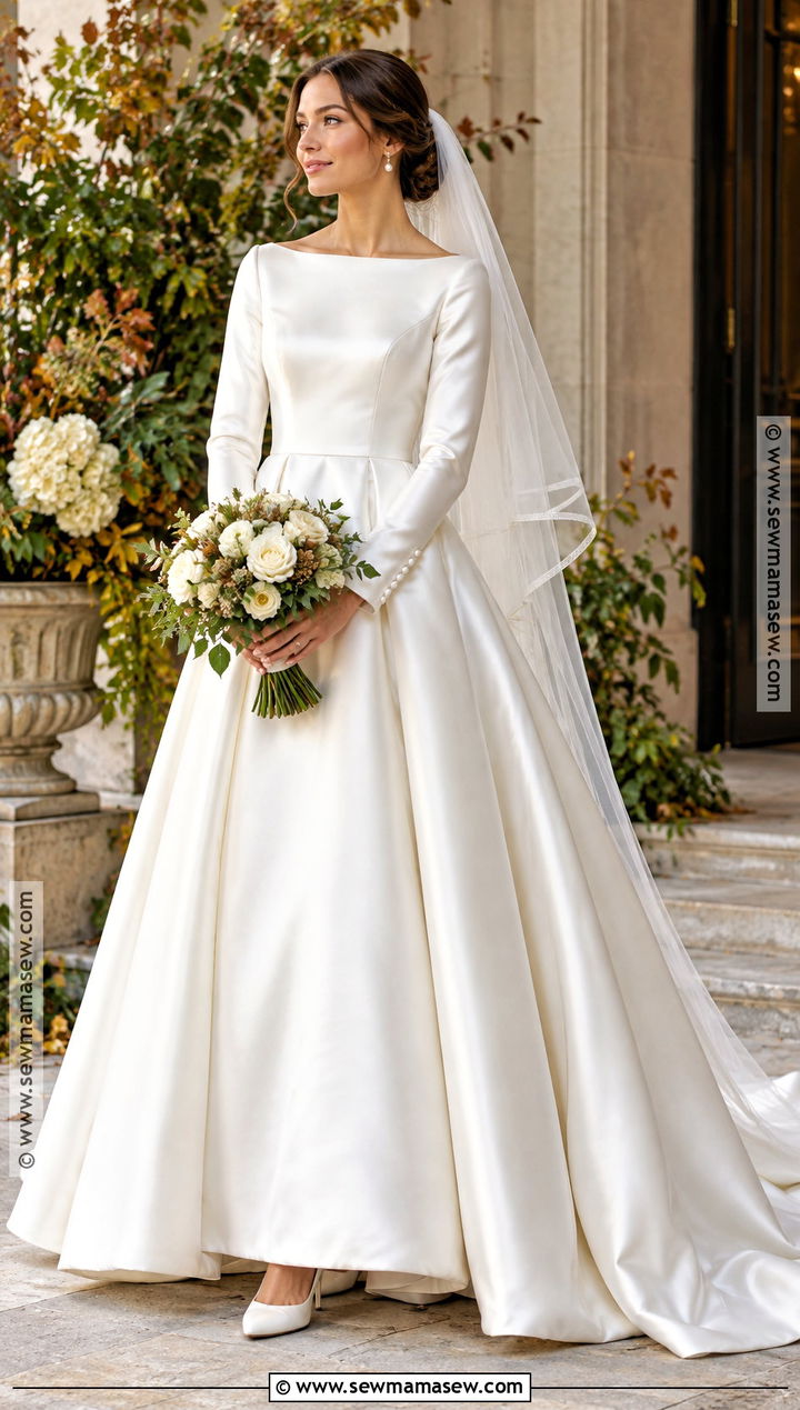 Bateau Neck Princess Wedding Dress - 15 Modest Fall Wedding Dresses