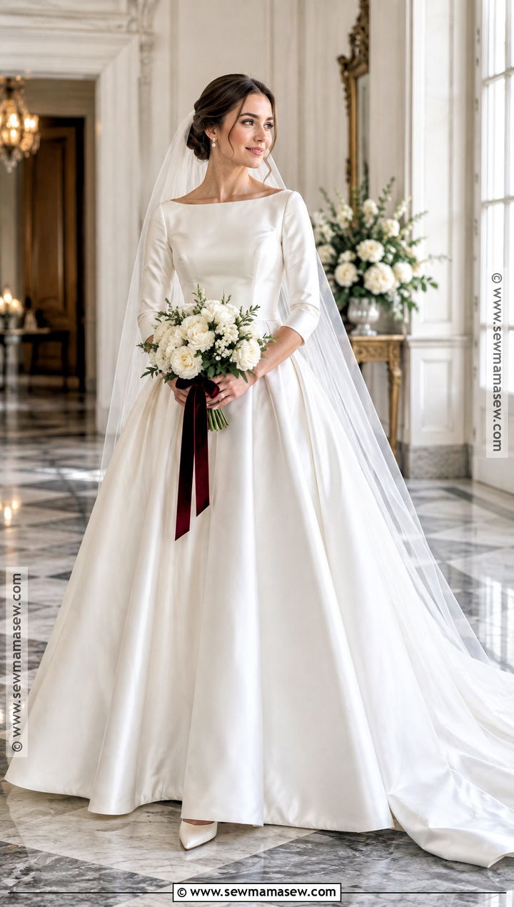 Bateau Neck Satin Fall Wedding Ballgown - 15 fall wedding dress ballgown ideas