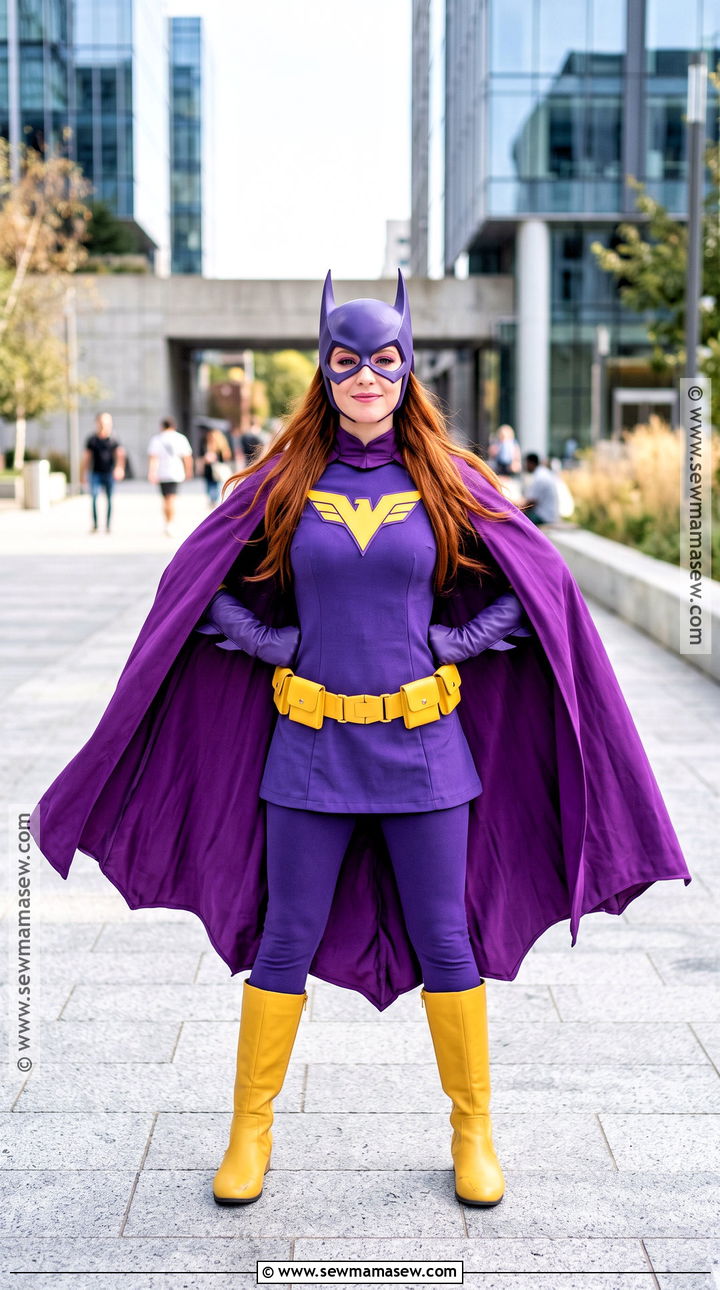 Batgirl Costume With Purple Cape And Yellow Boots - 30 Superwomen Costume Ideas
