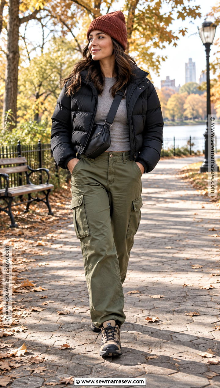 Beanie With Puffer Jacket And Cargo Pants - 20 Fall Hat Outfits