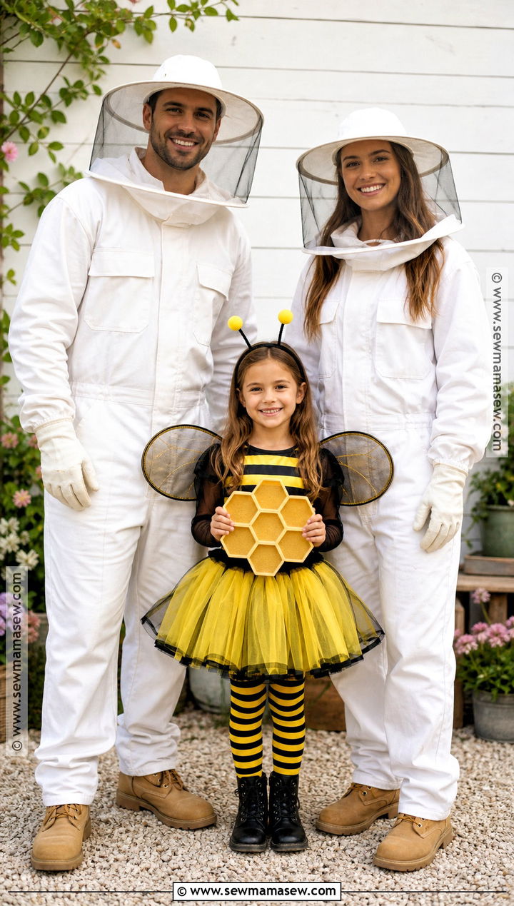 Bee And Two Beekeepers Family Costume - 30 easy family costumes for 3