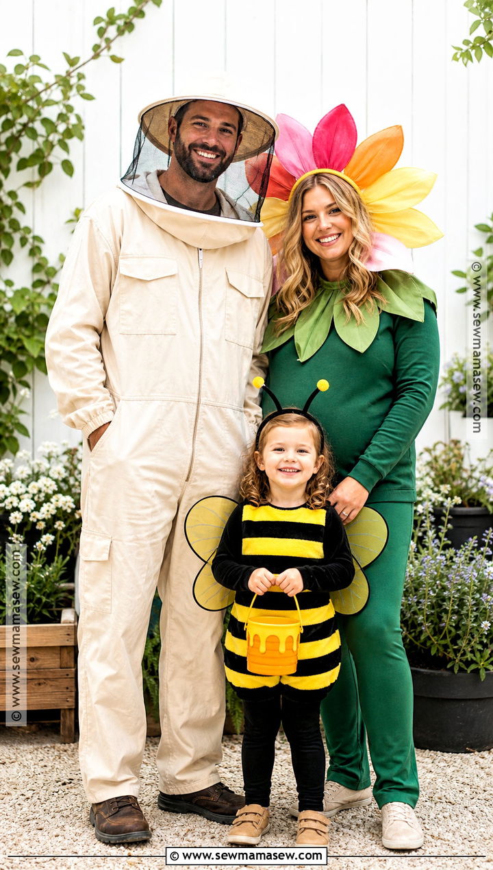 Bee Beekeeper And Flower Costume - 30 cute family halloween costumes for 3