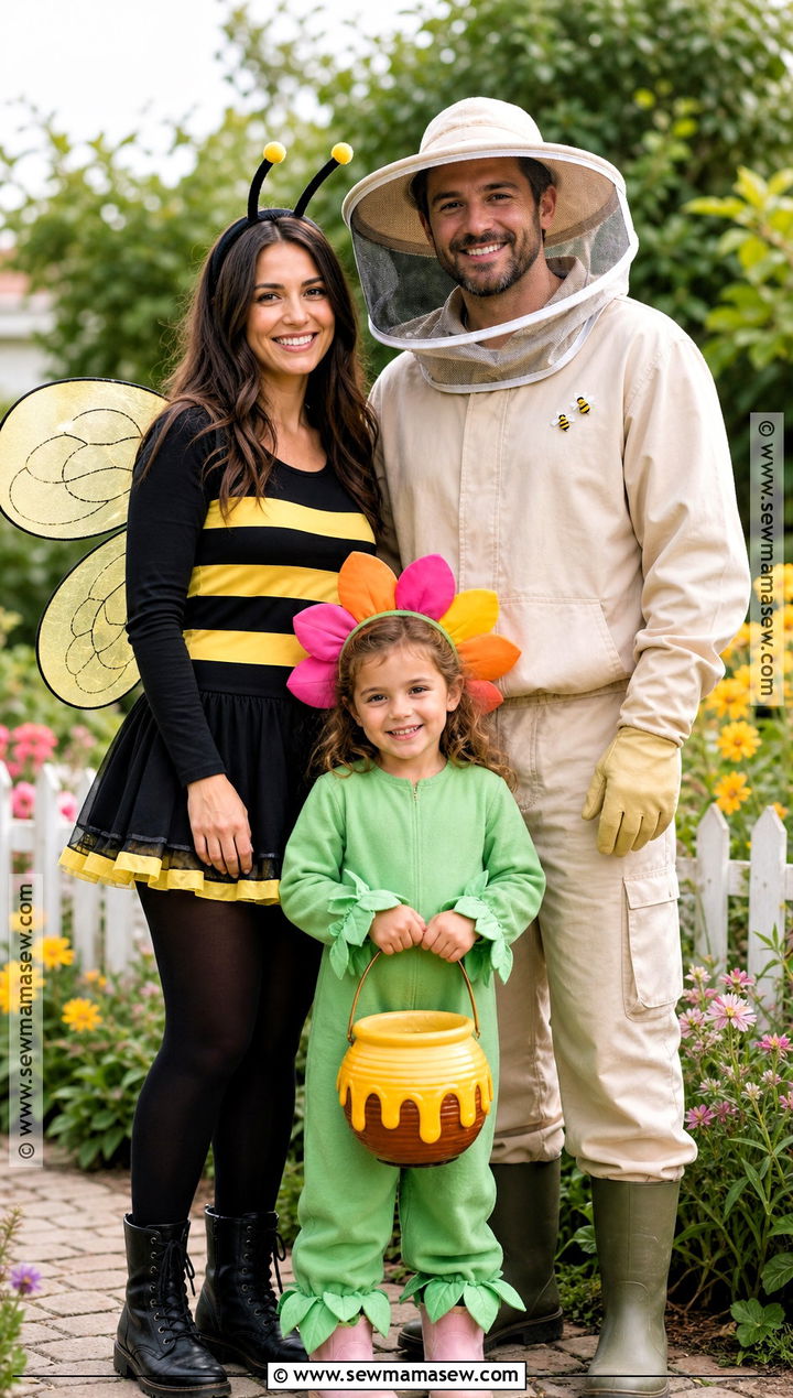 Bee Beekeeper And Flower Costume - 35 Family Of Three Halloween Costumes