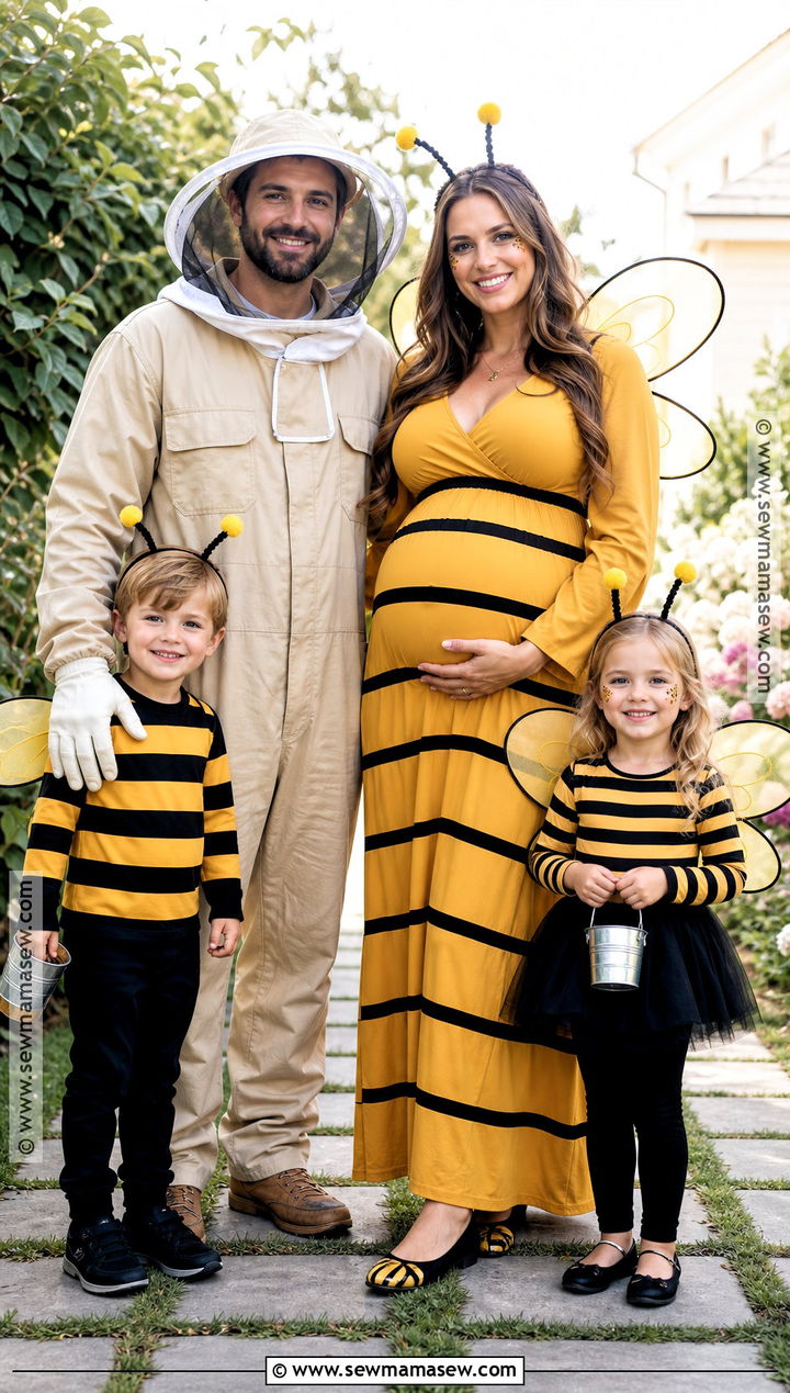 Beehive And Beekeeper Family Costume - 30 pregnant halloween costumes for family