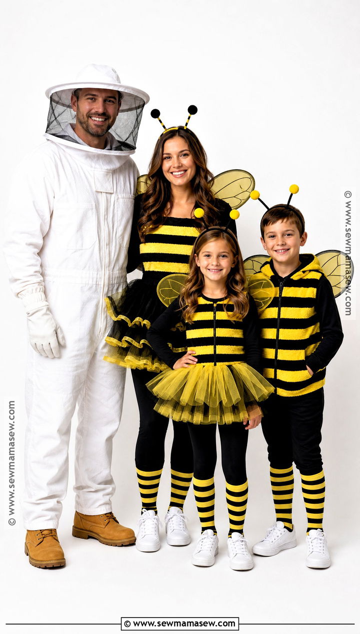 Beekeeper And Three Bees Costume - 35 family of four halloween costumes