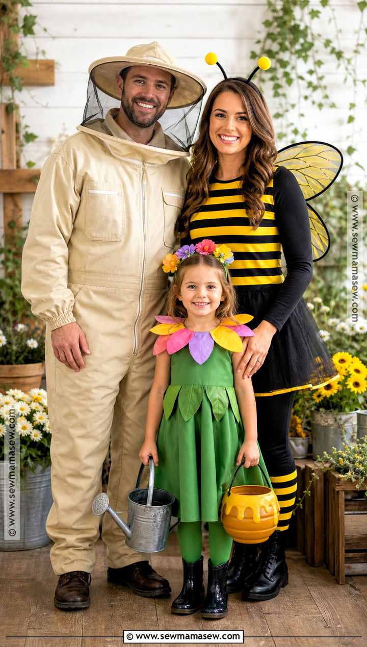 Beekeeper Bee And Flower Costume - 45 family of 3 halloween costumes
