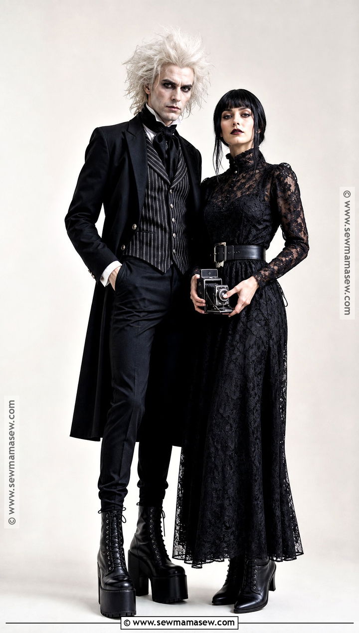Beetlejuice And Lydia Black Gothic Costume - 30 beetlejuice couple costume ideas