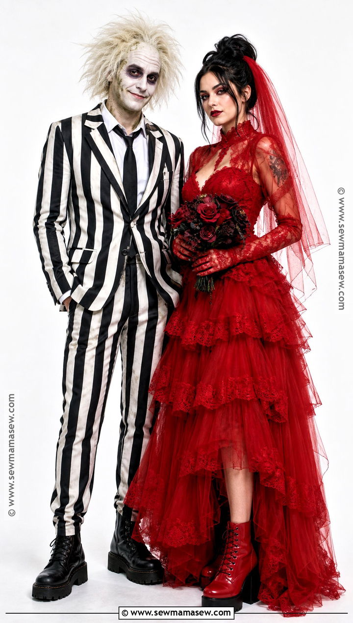 Beetlejuice And Lydia Red Wedding Costume - 30 beetlejuice couple costume ideas
