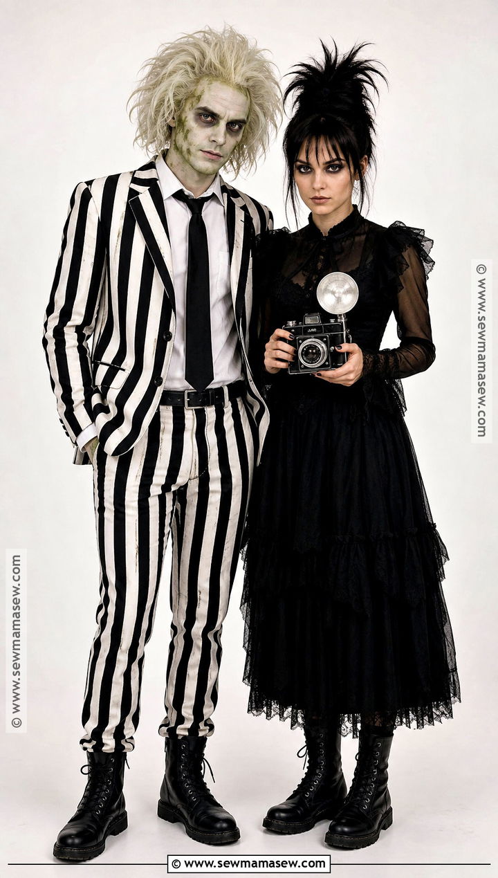 Beetlejuice And Lydia Striped Suit Costume - 30 beetlejuice couple costume ideas