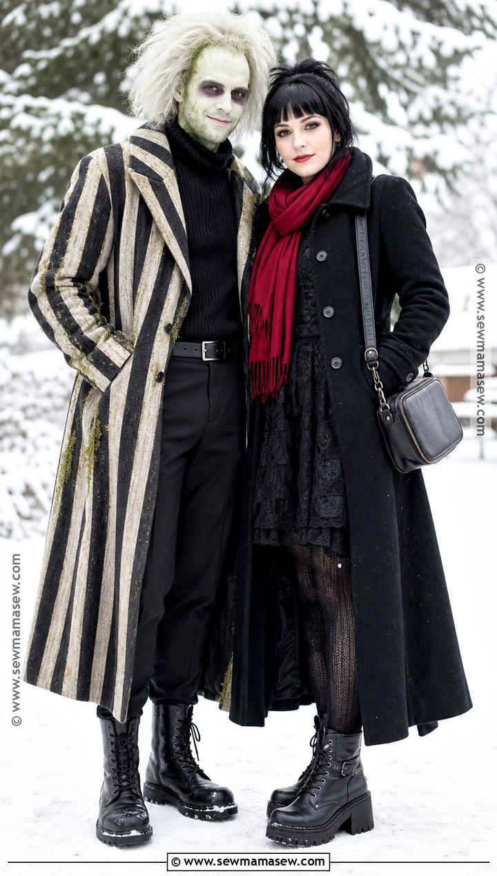 Beetlejuice And Lydia Winter Outfit Costume - 30 beetlejuice couple costume ideas