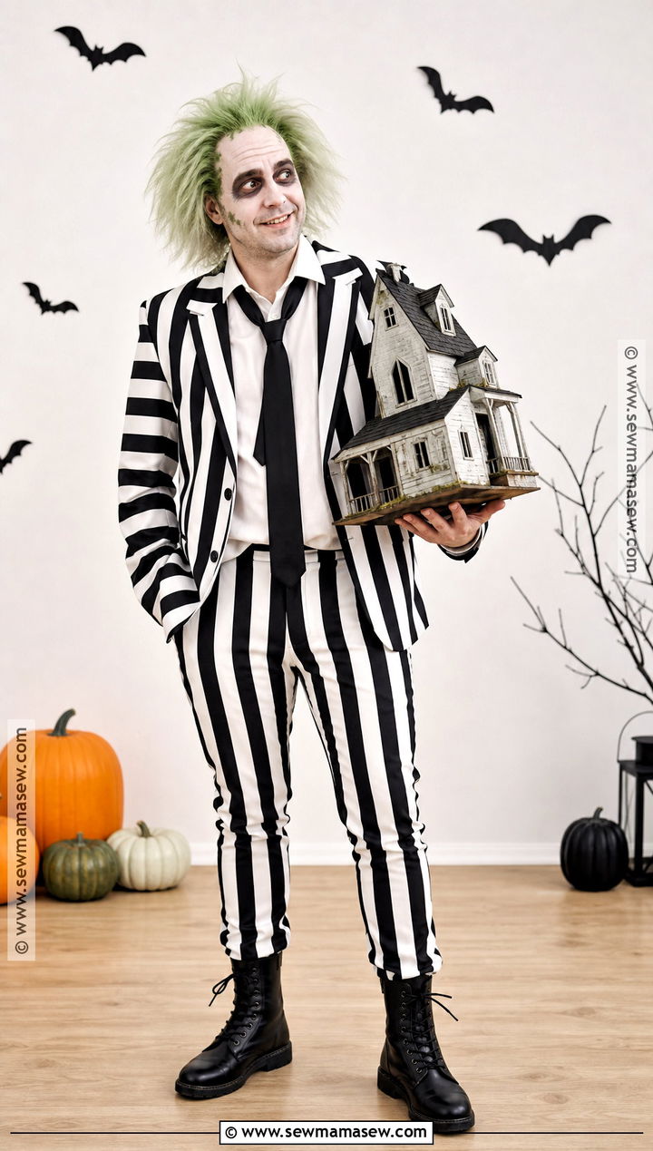 Beetlejuice Costume With Messy Green Hair - 30 green hair halloween costumes