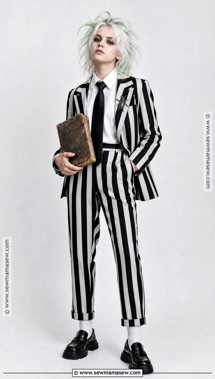 Beetlejuice Costume With Striped Blazer - 35 halloween costumes teenage girl solo