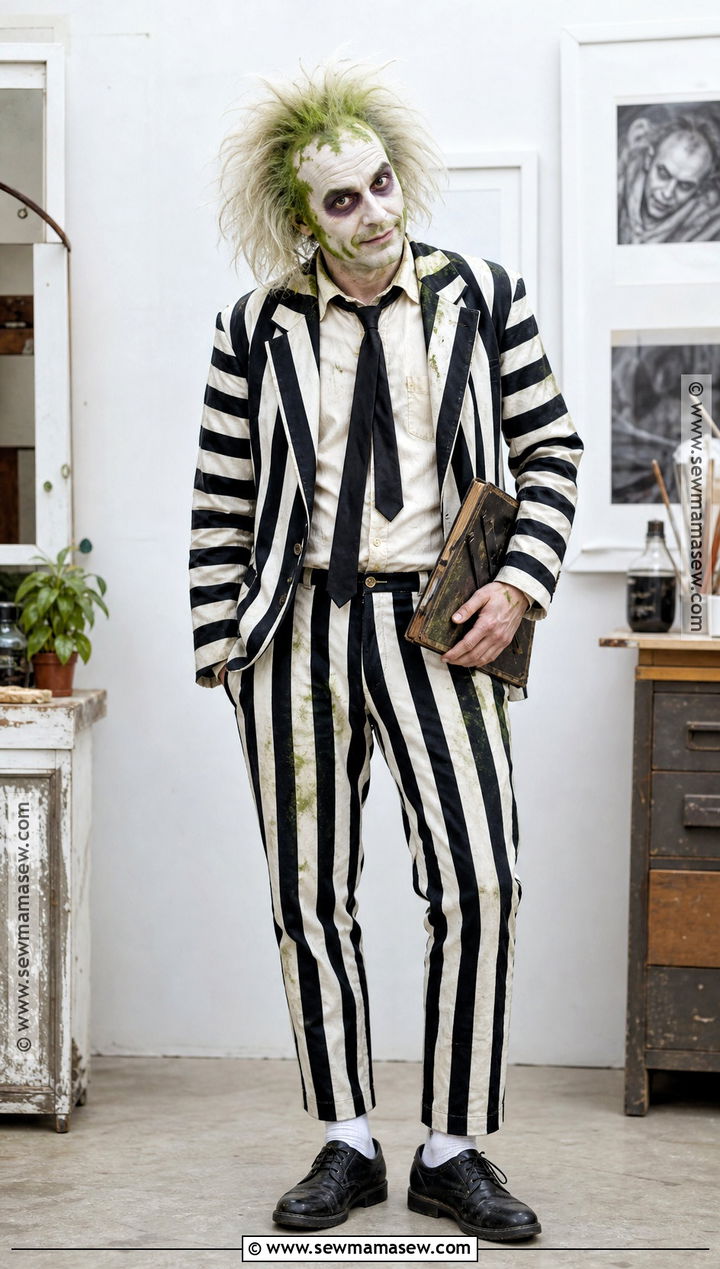 Beetlejuice Costume With Striped Suit - 40 halloween costumes for men