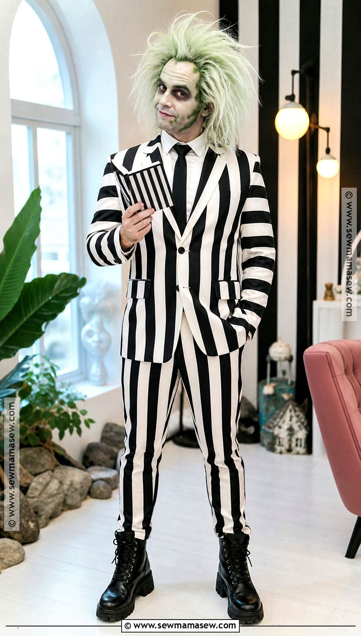 Beetlejuice Costume With Striped Suit - 45 mens halloween costumes