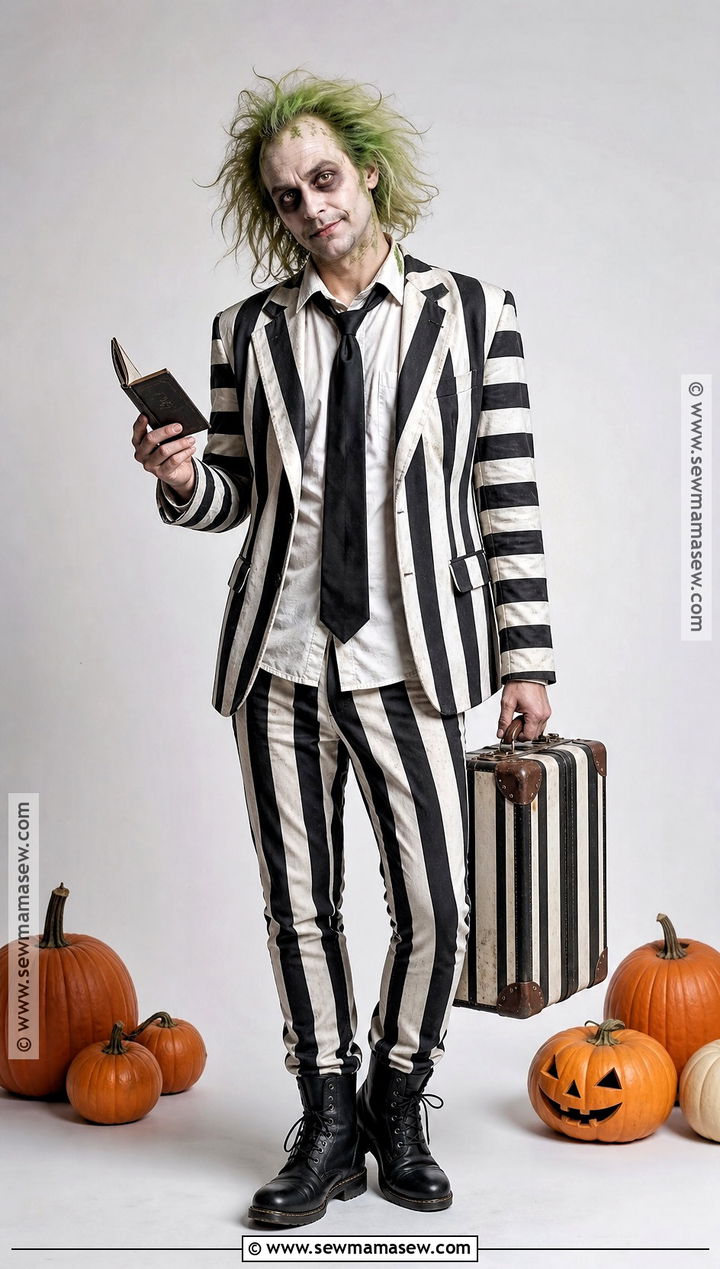Beetlejuice Costume With Striped Suit - 50 halloween costume ideas