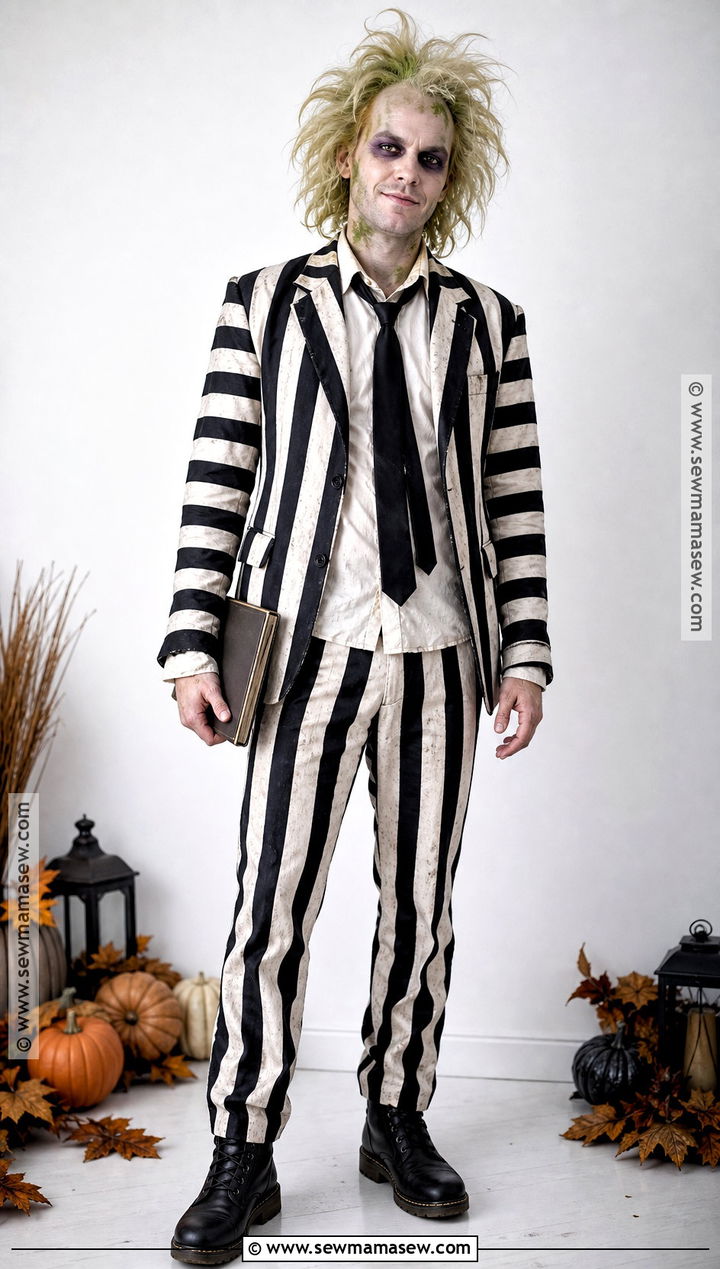 Beetlejuice Costume With Striped Suit - 50 halloween costumes ideas