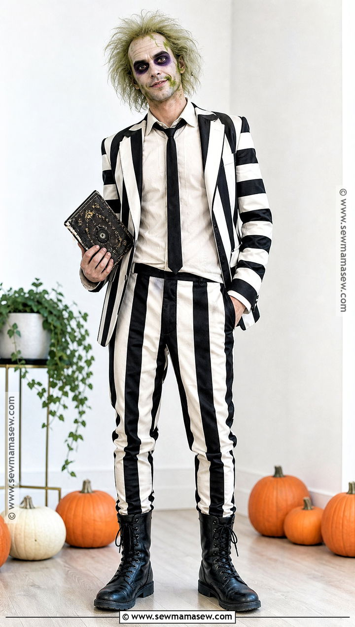 Beetlejuice Costume With Striped Suit - 50 men halloween costumes